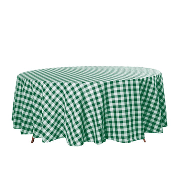 108" White Green Seamless Buffalo Plaid Round Tablecloth, Checkered Gingham Polyester Tablecloth