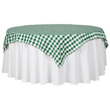70"x70" White Green Seamless Buffalo Plaid Square Table Overlay, Gingham Polyester Checkered Table Overlay