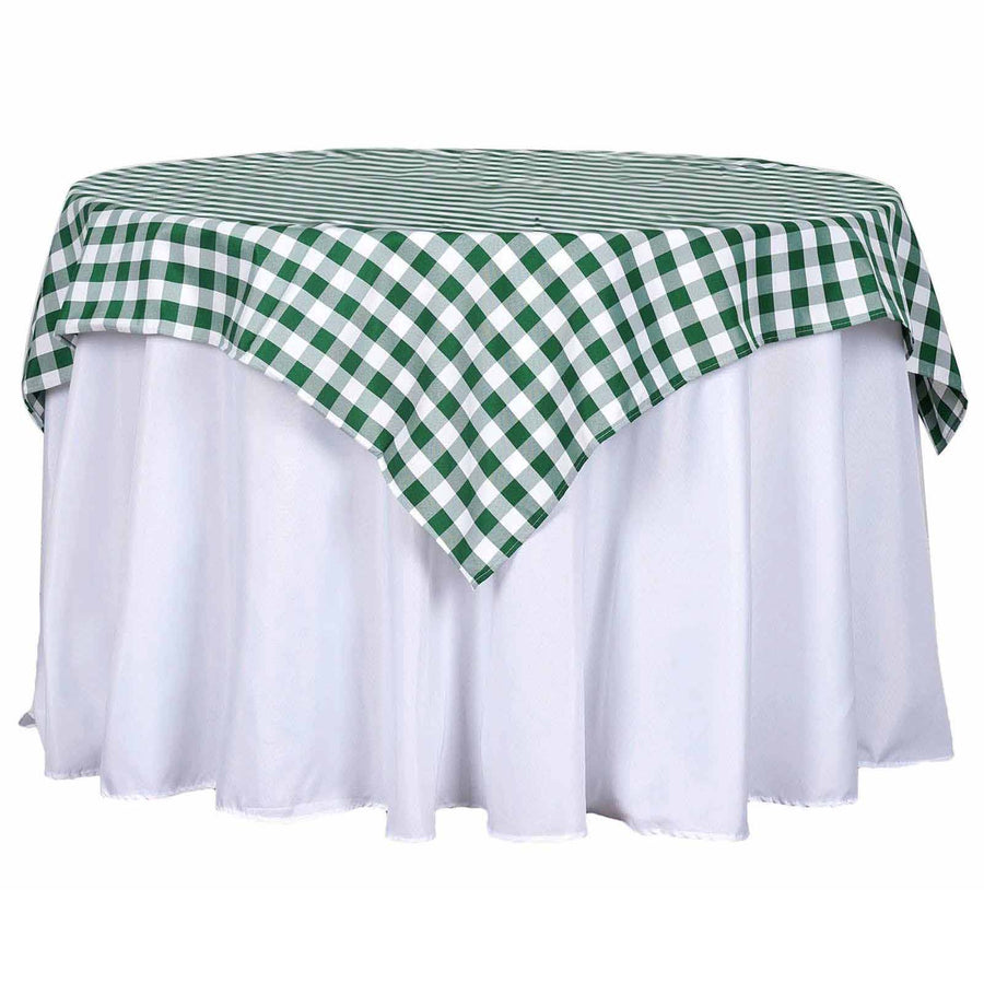 54Inch Square Buffalo Plaid Polyester Overlay | Checkered Gingham Overlay - White/Green