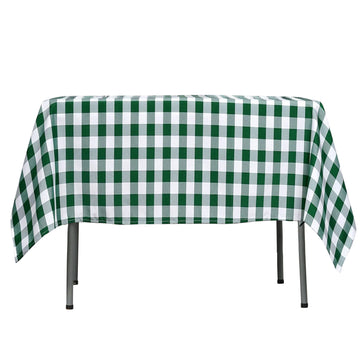 54"x54" | White/Green Seamless Buffalo Plaid Square Tablecloth, Checkered Gingham Polyester Tablecloth