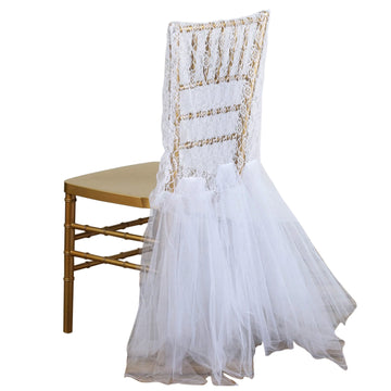 White Lace and Tulle Chair Tutu Cover Skirt, Wedding Event Chair Decor