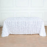 90x156inch White 3D Leaf Petal Taffeta Fabric Rectangle Tablecloth