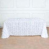 90x156inch White 3D Leaf Petal Taffeta Fabric Rectangle Tablecloth