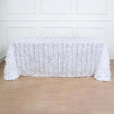 90x132inch White 3D Leaf Petal Taffeta Fabric Rectangle Tablecloth