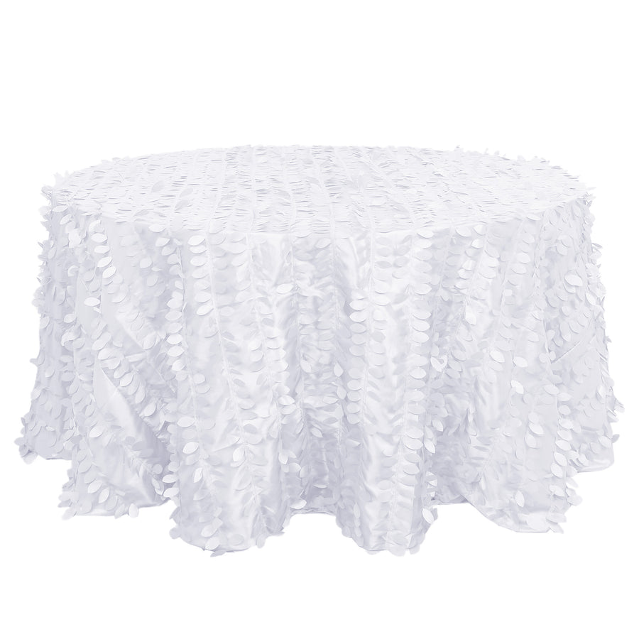 132inch White 3D Leaf Petal Taffeta Fabric Round Tablecloth