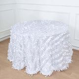 120inch White 3D Leaf Petal Taffeta Fabric Round Tablecloth