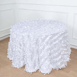 132inch White 3D Leaf Petal Taffeta Fabric Round Tablecloth