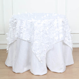 Elegant and Versatile: 54" White 3D Leaf Petal Taffeta Fabric Seamless Square Table Overlay