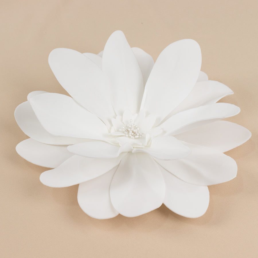 4 Pack | 12" White Life-Like Soft Foam Craft Dahlia Flower Heads
