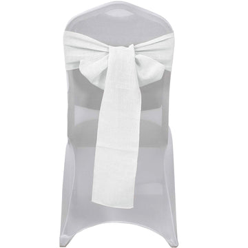 5 Pack | 6"x108" White Linen Chair Sashes, Slubby Textured Wrinkle Resistant Sashes