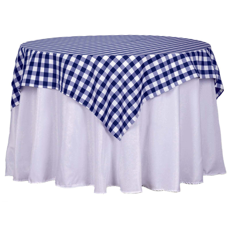 54Inch Square Buffalo Plaid Polyester Overlay | Checkered Gingham Overlay - White/Navy Blue