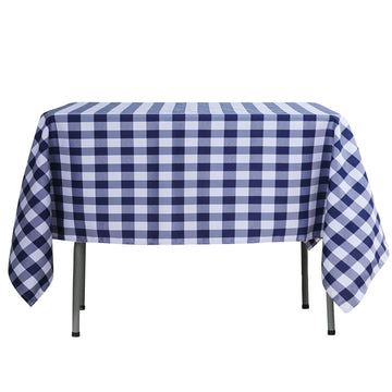 54"x54" White Navy Blue Seamless Buffalo Plaid Square Tablecloth, Checkered Gingham Polyester Tablecloth