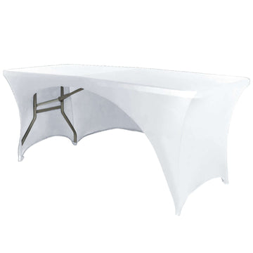 White Open Back Stretch Spandex Table Cover 6ft Rectangular Fitted Tablecloth For 72"x30" Tables