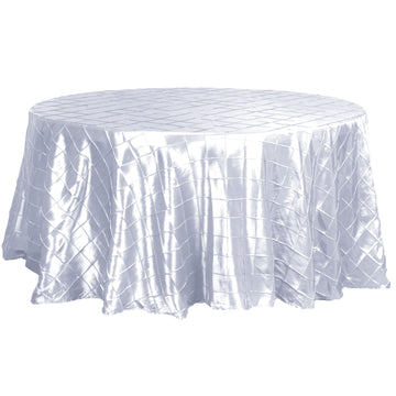 120" White Pintuck Round Seamless Tablecloth for 5 Foot Table With Floor-Length Drop
