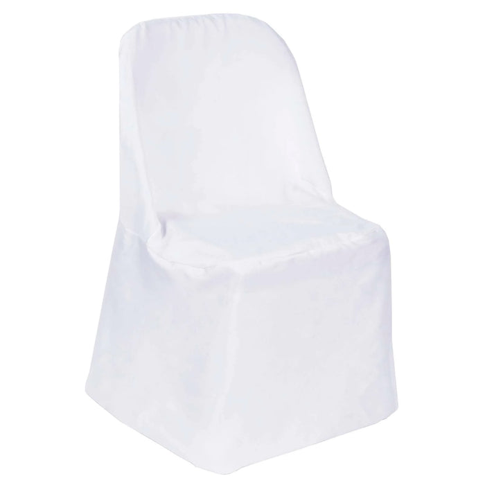 White Polyester Folding Flat Chair Cover, Reusable Stain Resistant Chair Cover