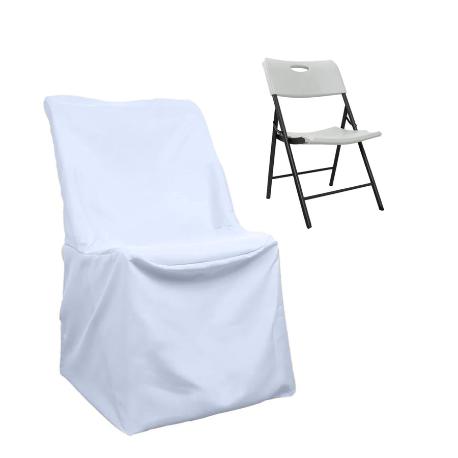 White Polyester Lifetime Folding Chair Covers, Durable Reusable Slip On Chair Covers