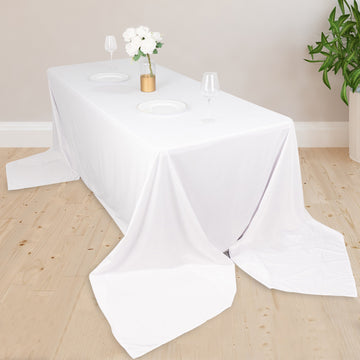 90"x156" White Premium Scuba Wrinkle Free Rectangular Tablecloth, Seamless Scuba Polyester Tablecloth