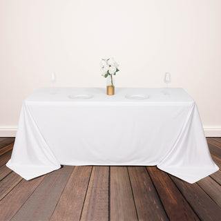 90x132 White Premium Scuba Wrinkle Free Rectangular Tablecloth
