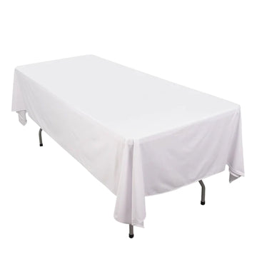 60"x102" White Premium Scuba Wrinkle Free Rectangular Tablecloth, Seamless Scuba Polyester Tablecloth