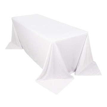 90"x132" White Premium Scuba Wrinkle Free Rectangular Tablecloth, Seamless Scuba Polyester Tablecloth for 6 Foot Table With Floor-Length Drop