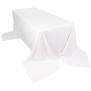 90"x156" White Premium Scuba Wrinkle Free Rectangular Tablecloth, Seamless Scuba Polyester Tablecloth for 8 Foot Table With Floor-Length Drop