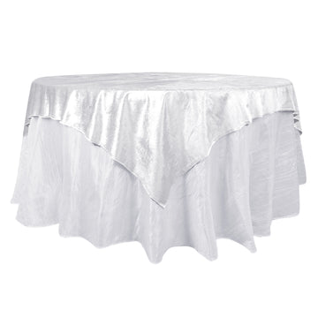72"x72" White Premium Soft Velvet Table Overlay, Square Tablecloth Topper