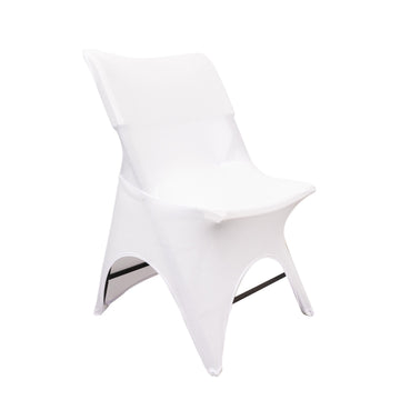 White Premium Spandex Wedding Chair Cover With 3-Way Open Arch, Fitted Stretched Folding Chair Cover with Foot Pockets - 160 GSM