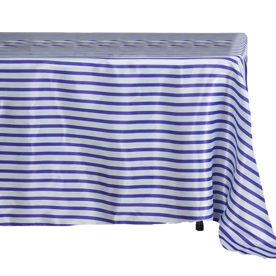 60 inch x126 inch White/Purple Striped Satin Tablecloth