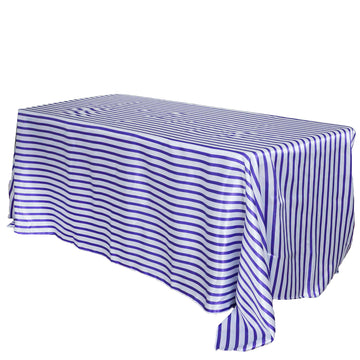 90"x156" White Purple Seamless Stripe Satin Rectangle Tablecloth