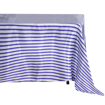 60"x102" White Purple Seamless Stripe Satin Rectangle Tablecloth