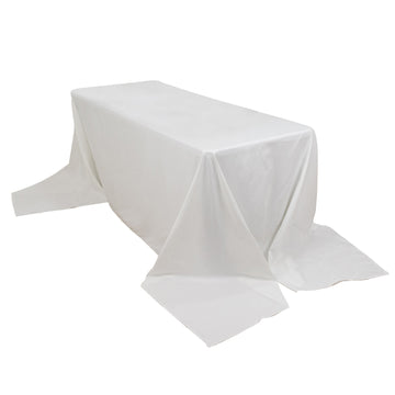 90"x156" White Rectangle 100% Cotton Linen Seamless Tablecloth for 8 Foot Table With Floor-Length Drop