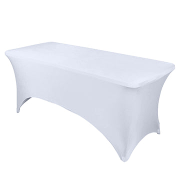 8ft White Rectangular Stretch Spandex Tablecloth