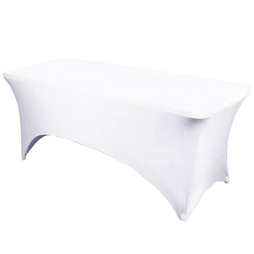 White Stretch Spandex Rectangle Tablecloth 6ft Wrinkle Free Fitted Table Cover for 72"x30" Tables