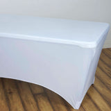 White Stretch Spandex Rectangle Tablecloth 8ft Wrinkle Free Fitted Table Cover