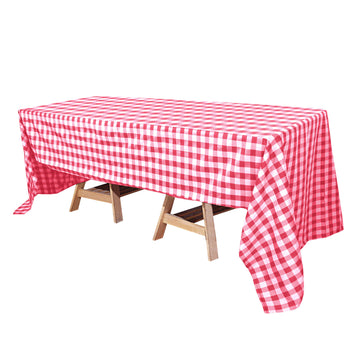 60"x126" White Red Seamless Buffalo Plaid Rectangle Tablecloth, Checkered Polyester Tablecloth