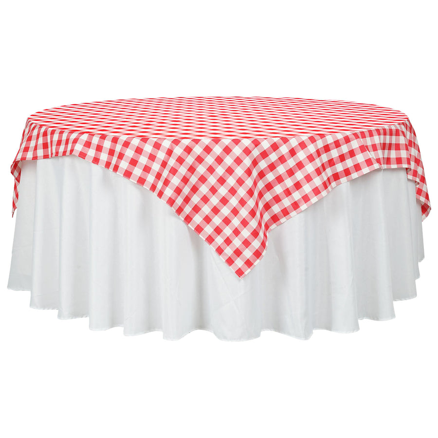 70inch Square Buffalo Plaid Polyester Overlay | Checkered Gingham Overlay - White/Red