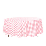 Buffalo Plaid Tablecloth | 108 Round | White/Rose Quartz | Checkered Gingham Polyester Tablecloth