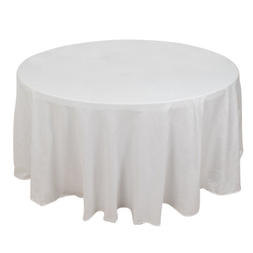 120" White Round 100% Cotton Linen Seamless Tablecloth Washable for 5 Foot Table With Floor-Length Drop