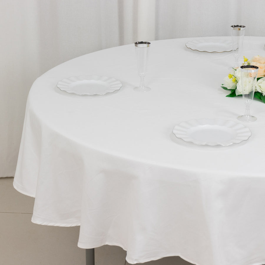 90" White Round 100% Cotton Linen Seamless Tablecloth | Washable