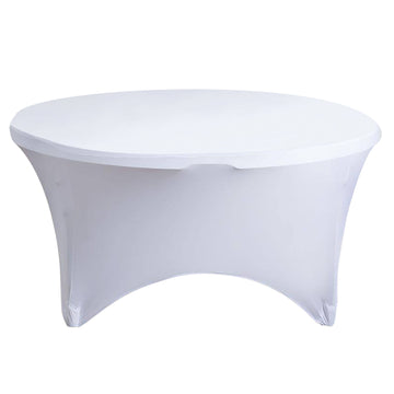 5ft White Round Stretch Spandex Tablecloth