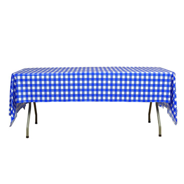 54"x108" White Royal Blue Buffalo Plaid Waterproof Plastic Tablecloth, PVC Rectangle Disposable Checkered Table Cover