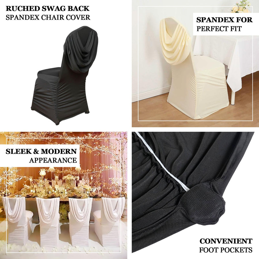 White Ruched Swag Back Spandex Fitted Banquet Chair Cover
