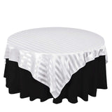 White Satin Stripe Square Table Overlay, Smooth Elegant Table Topper