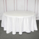 120" White Seamless Accordion Crinkle Taffeta Round Tablecloth for 5 Foot Table With Floor-Length Drop