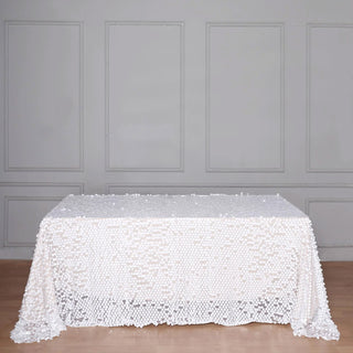 Elegant and Sparkling 90x132 White Seamless Big Payette Sequin Rectangle Tablecloth