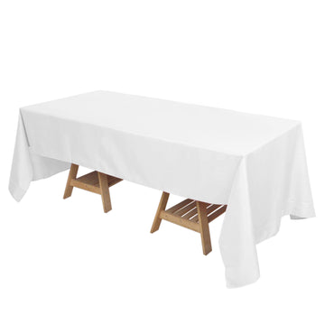 72"x120" White Seamless Polyester Rectangle Tablecloth, Reusable Linen Tablecloth