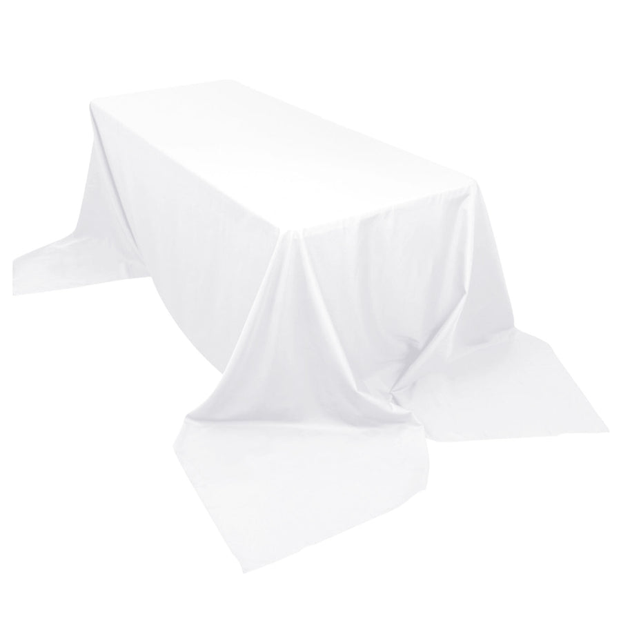 90"x156" White Polyester Rectangular Tablecloth