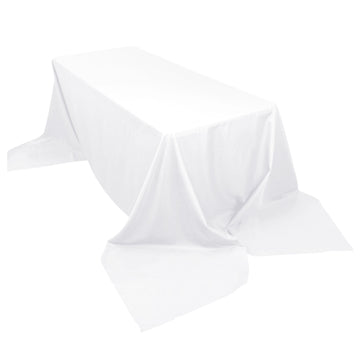 90"x156" White Seamless Polyester Rectangular Tablecloth for 8 Foot Table With Floor-Length Drop
