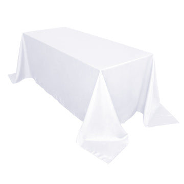 90"x132" White Seamless Polyester Rectangular Tablecloth for 6 Foot Table With Floor-Length Drop
