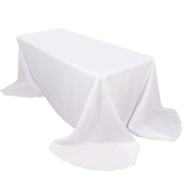 90"x156" White Seamless Polyester Round Corner Linen Rectangular Tablecloth